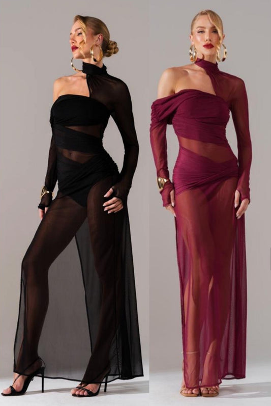 vestido longo tulê transparente