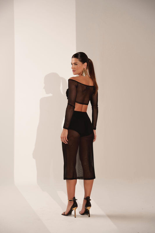 conjunto top e saia tule