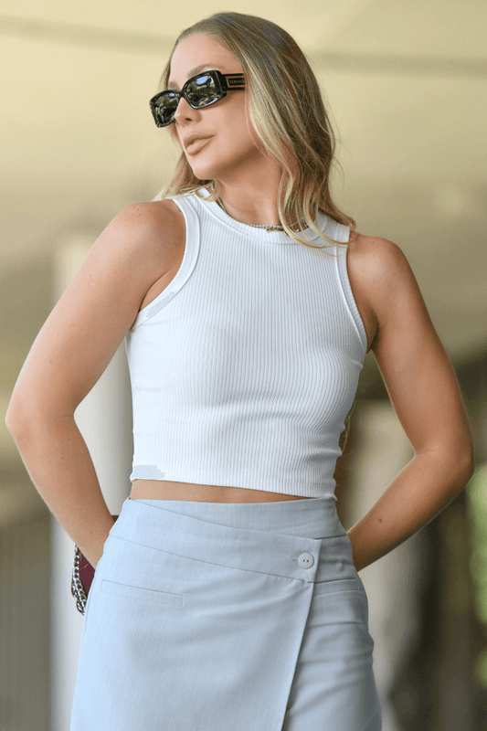 Blusa Cropped Regata Nadador Basic Slim Canelado Power